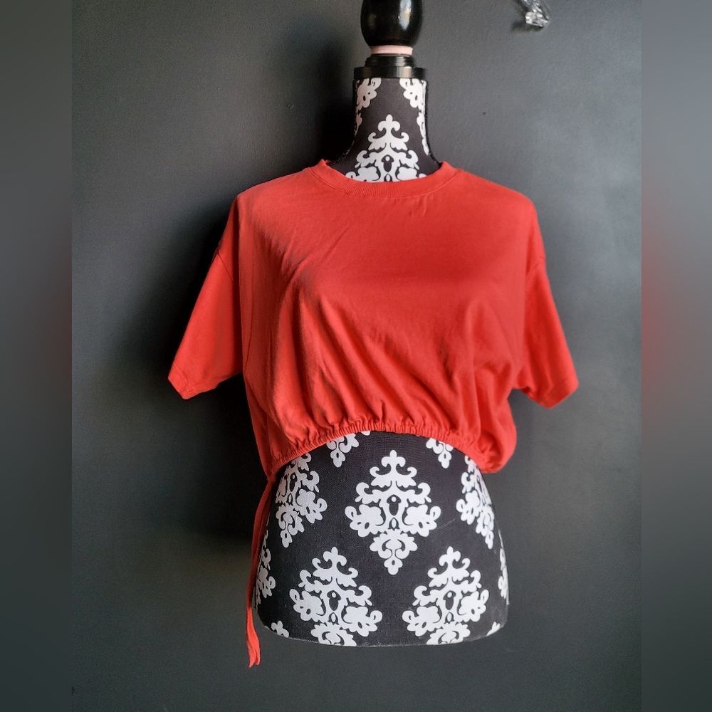 Pilcro Boxy High Low Cinch Ham Crop T-Shirt Sz XXS Coral